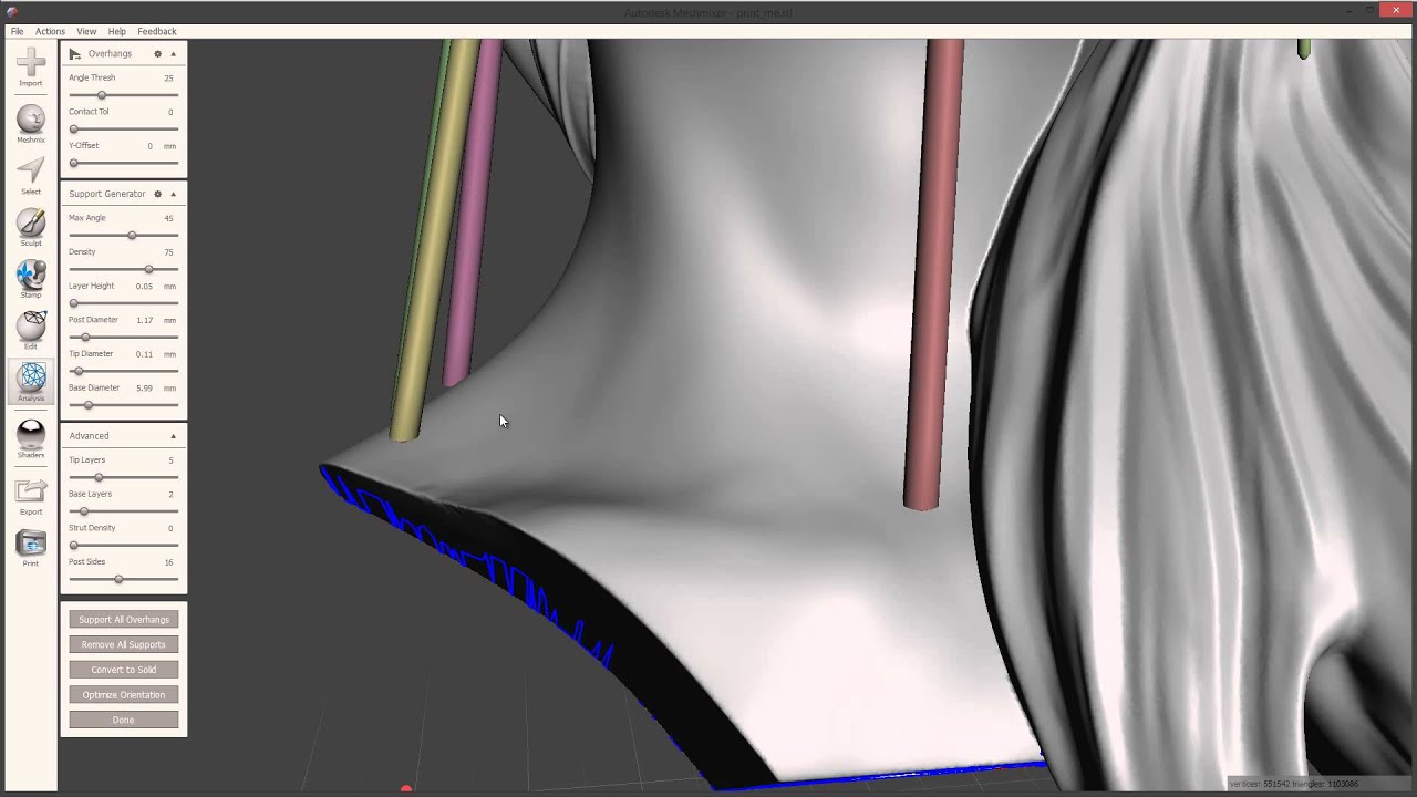 Adding custom 3dprinting supports in Meshmixer
