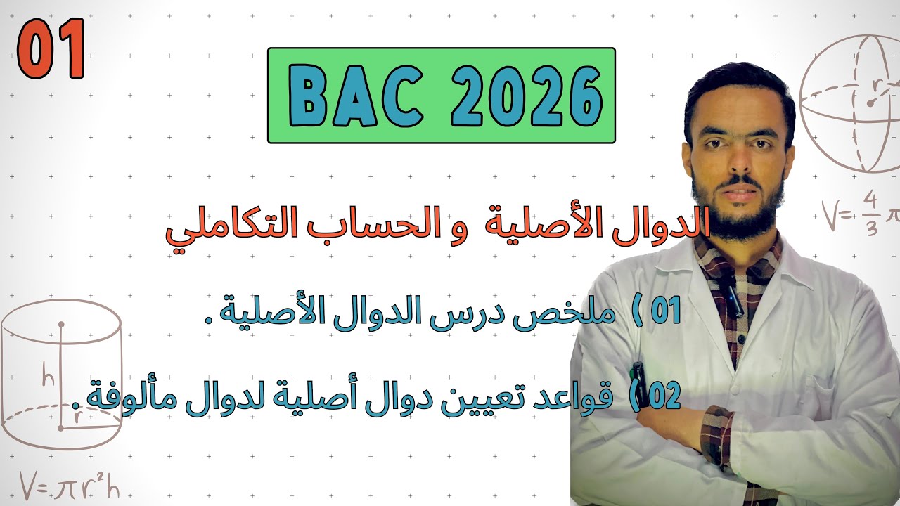 ملخص درس الدوال الأصلية + شرح العلاقة بين قواعد الإشتقاق و قواعد تعيين دوال أصلية لدوال مألوفة.
