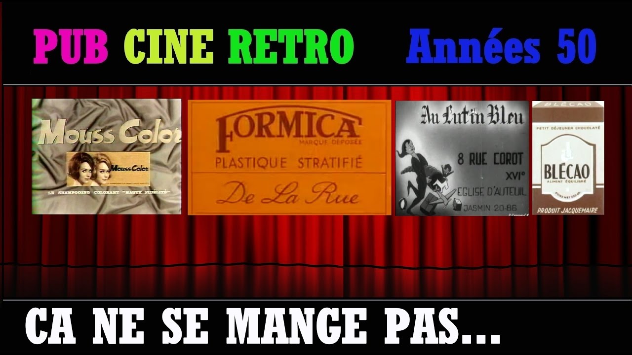PUB CINE RETRO ANNEES 50 FORMICA, MOUSS COLOR, AU LUTIN BLEU, PETIT DEJEUNER  BLECAO