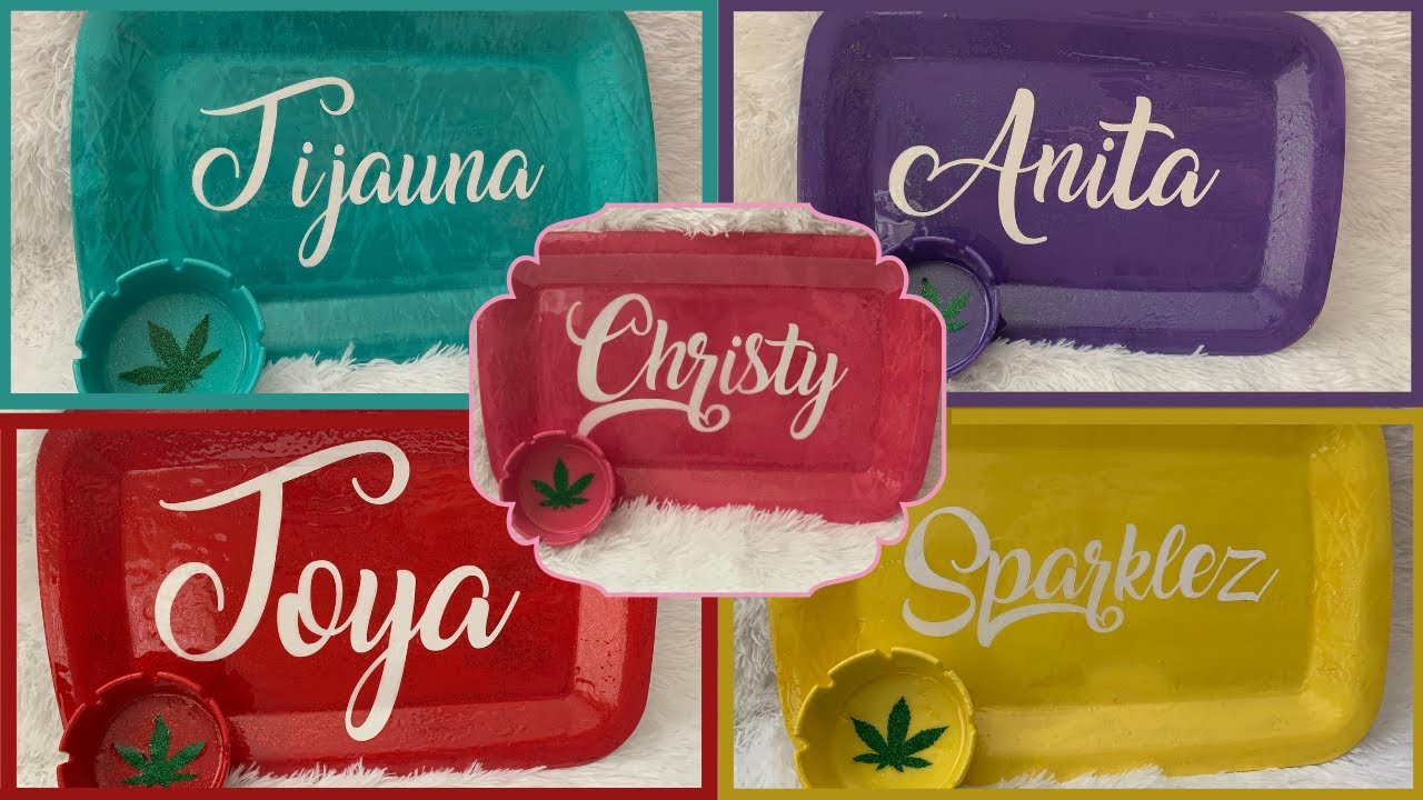 Glitter Rolling Tray and Ash Tray Set