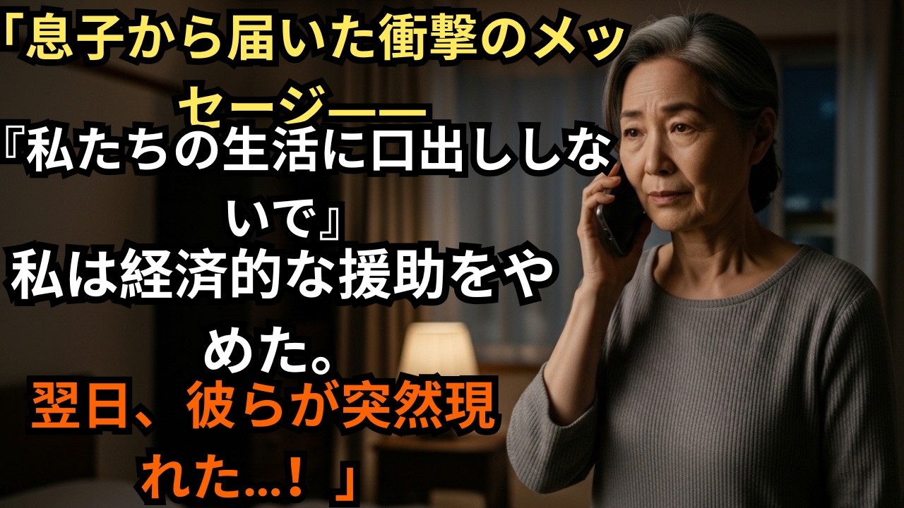 「息子から届いた衝撃のメッセージ――『私たちの生活に口出ししないで』私は支援をやめた――すると彼らが突然現れた！」