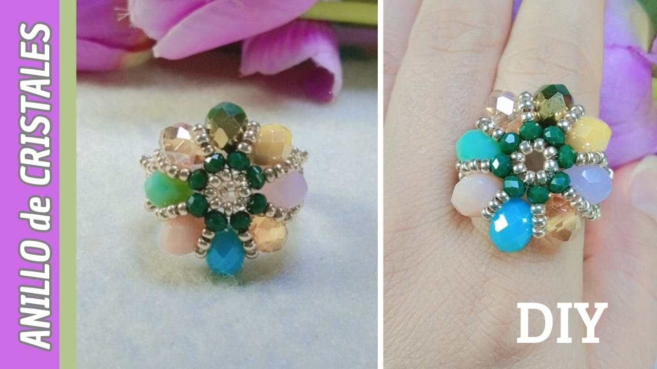 Como Hacer ANILLO de FLOR con Cristales y Mostacillas.🌺 Anillo de Cristales✨Paso a Paso