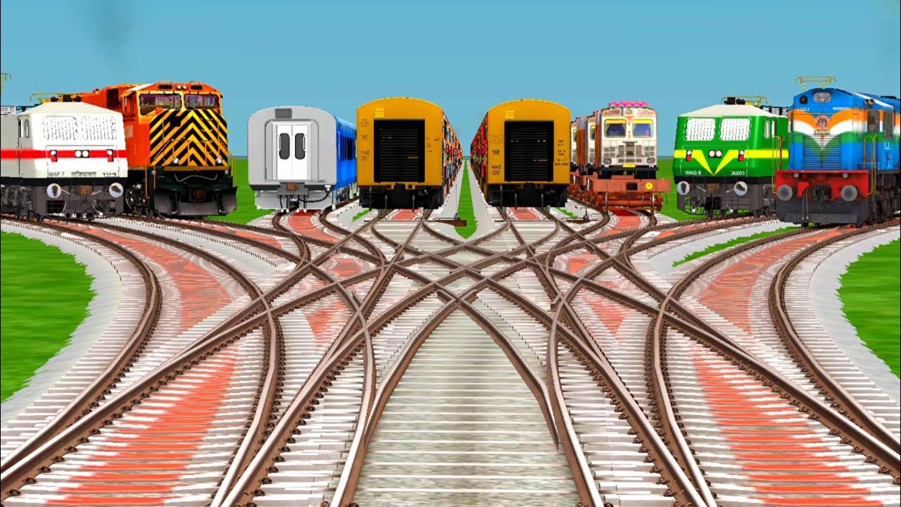 8 Indian Trains Crossing at Bumpy Branched Railroad Tracks |Indian Railways |Train Simulator classic