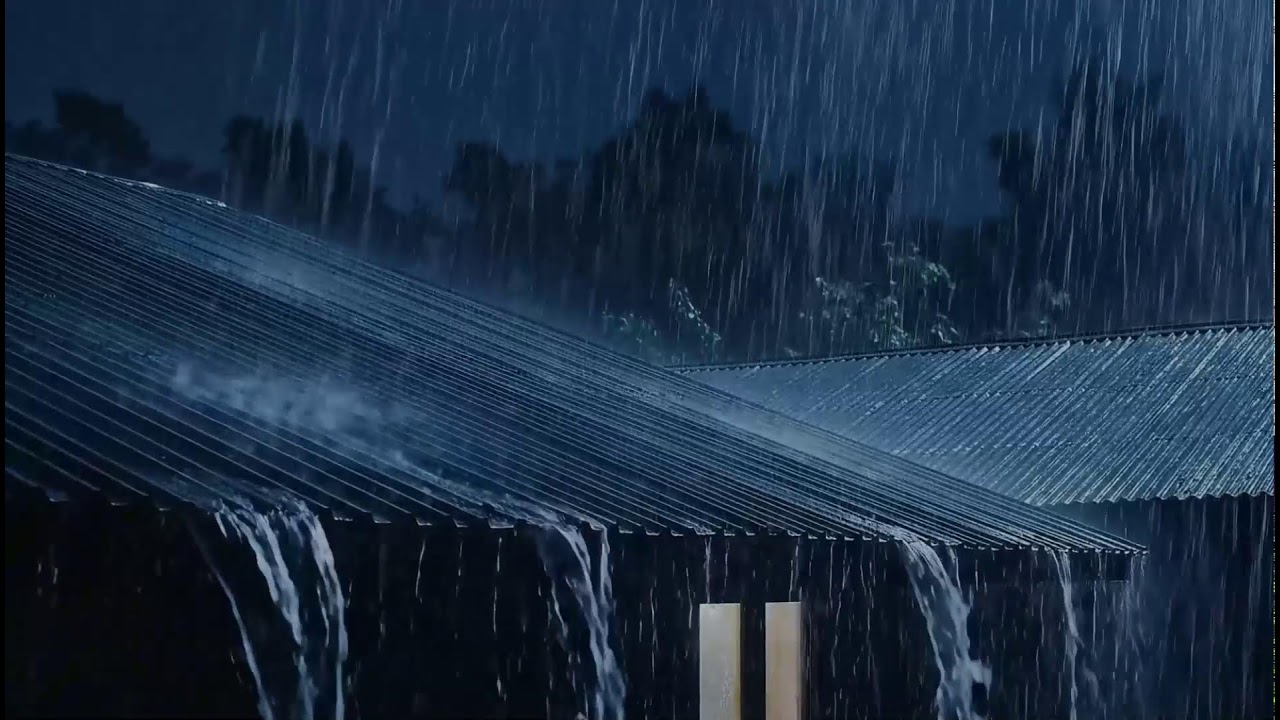 Late Night Heavy Rain on Tin Roof with Gentle Thunder | Relaxing ASMR for Sleep