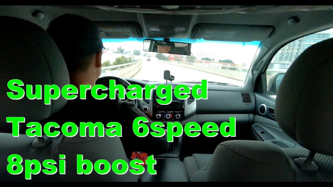 Supercharged 6speed 2nd gen 2015 Toyota Tacoma driving around, accelerating with 8psi boost