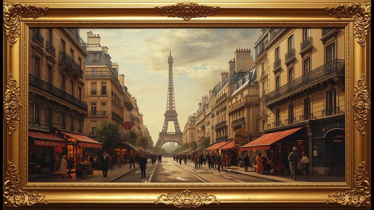Vintage Paris Street with Eiffel Tower | Timeless City Landscape Art (TV WALL PAPER)