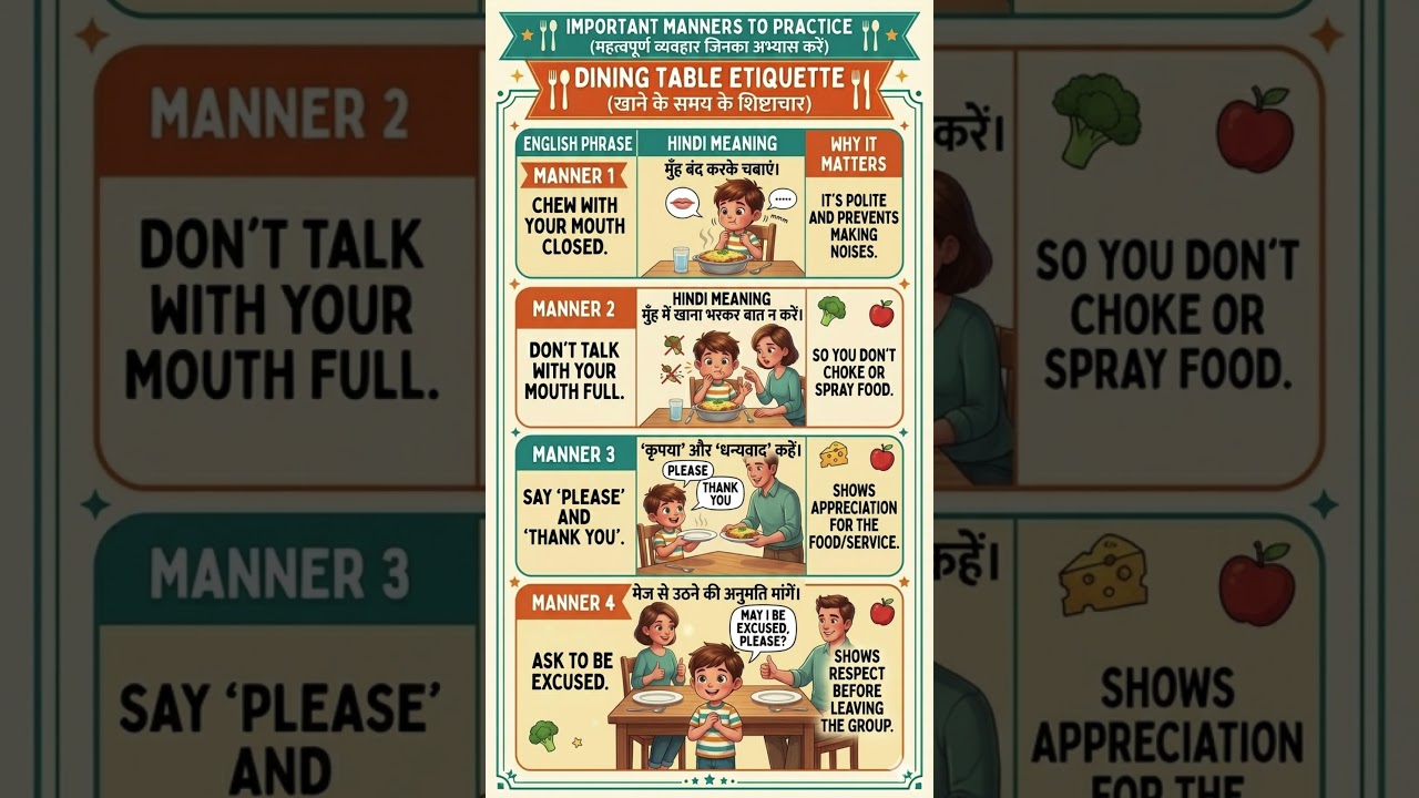 Dining Table Etiquette for Kids 🍽️ | Part 5: Daily Routine English #shorts #spokenenglish