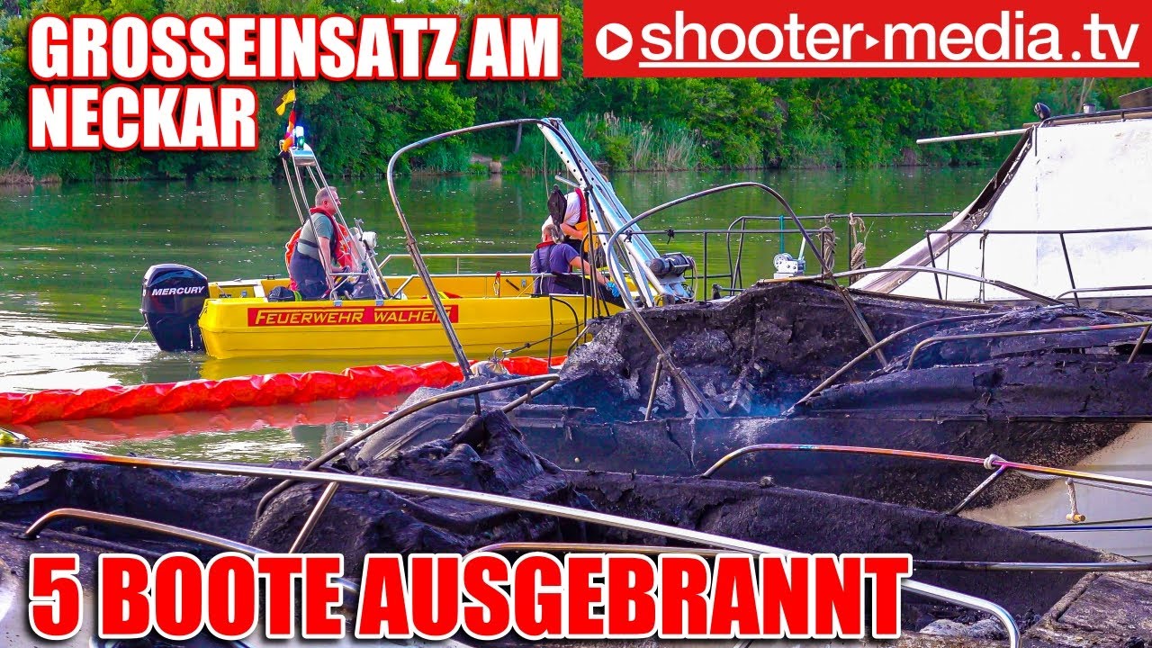 🔴  GROSSEINSATZ am NECKAR: 5 BOOTE AUSGEBRANNT  🔴 | 🚒   Bergung der Bootswracks  🚒
