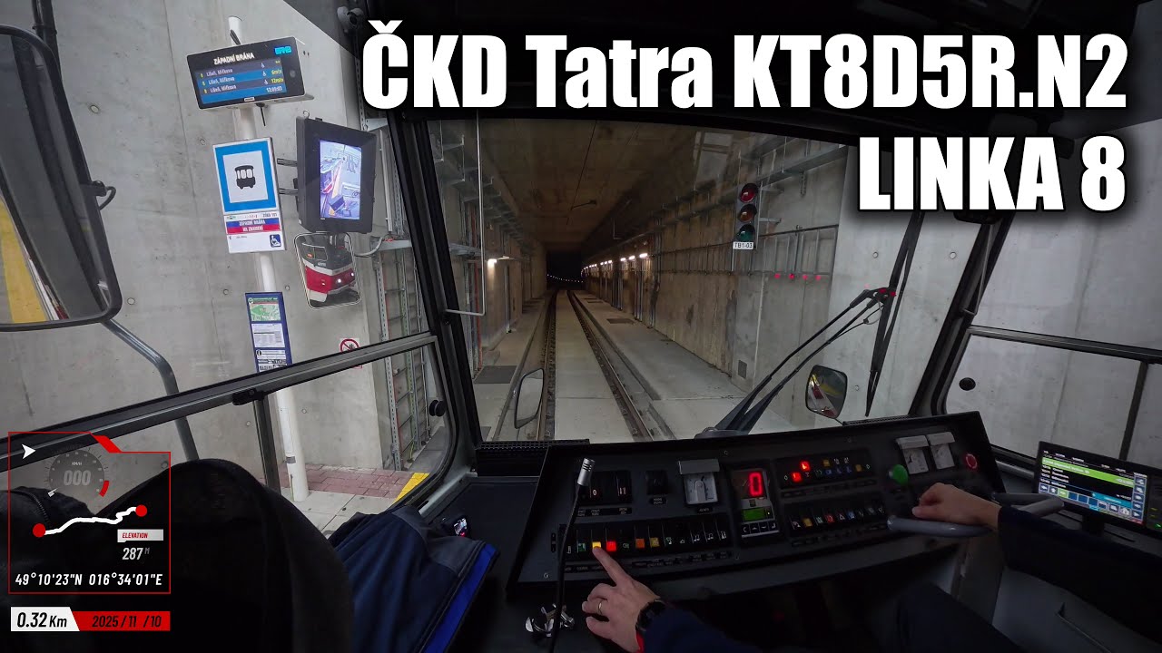 Linka 8 Brno -- Nemocnice Bohunice - Líšeň, Mifkova [ČKD Tatra KT8D5R.N2] [Tram Cab View]