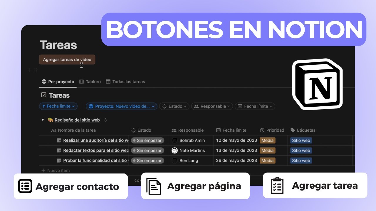 BOTONES para AUTOMATIZAR TAREAS en bases de datos DE NOTION | Tutorial de Notion