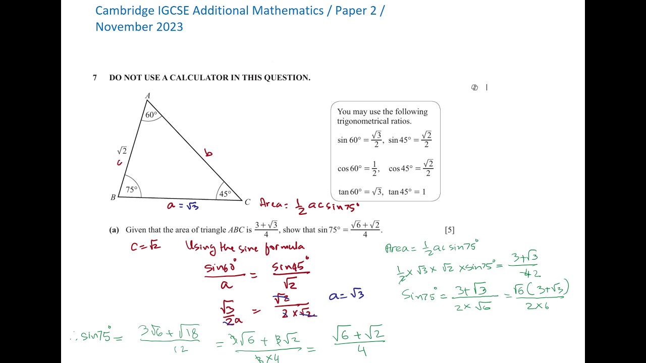 Cambridge IGCSE Additional Mathematics / Paper 2 / November 2023 / Trigonometry