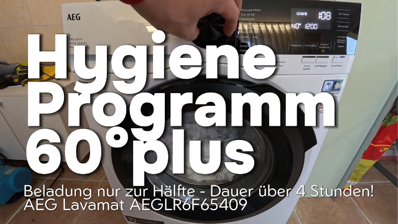 Hygiene-Programm 60°C mit Dampf Weiße Wäsche Halbbeladung 4h06min Tiefenreinigung AEG Serie L6000
