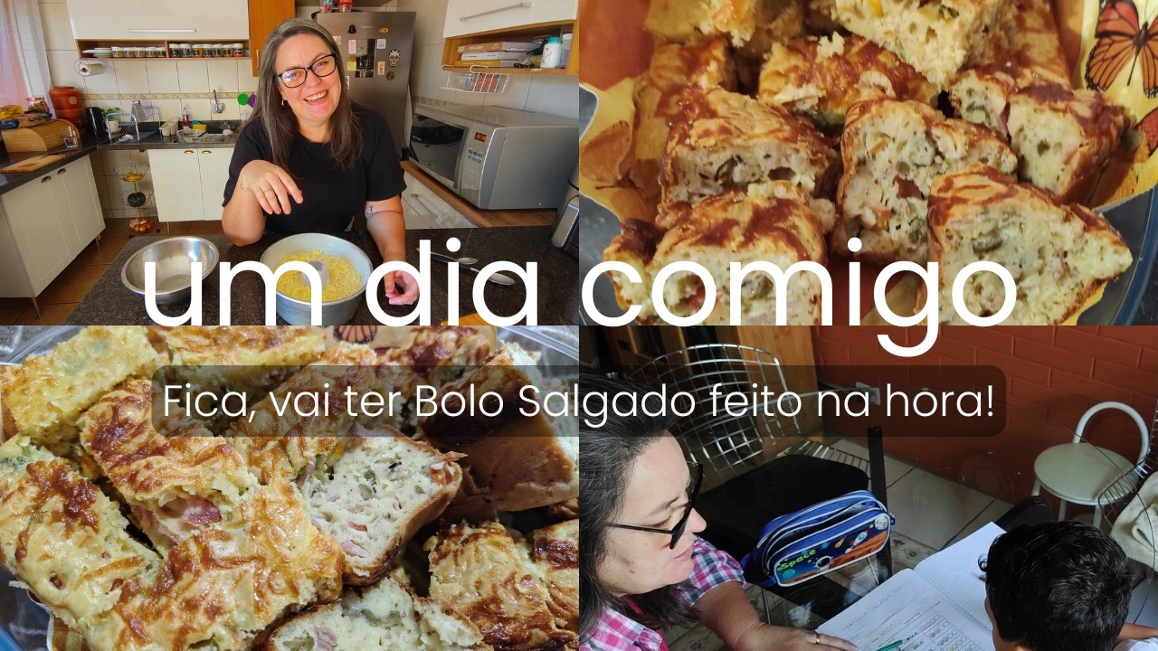 Rotina de um dia ajeitando a casa, acompanhando a tarefa das crianças e receita de Bolo Salgado