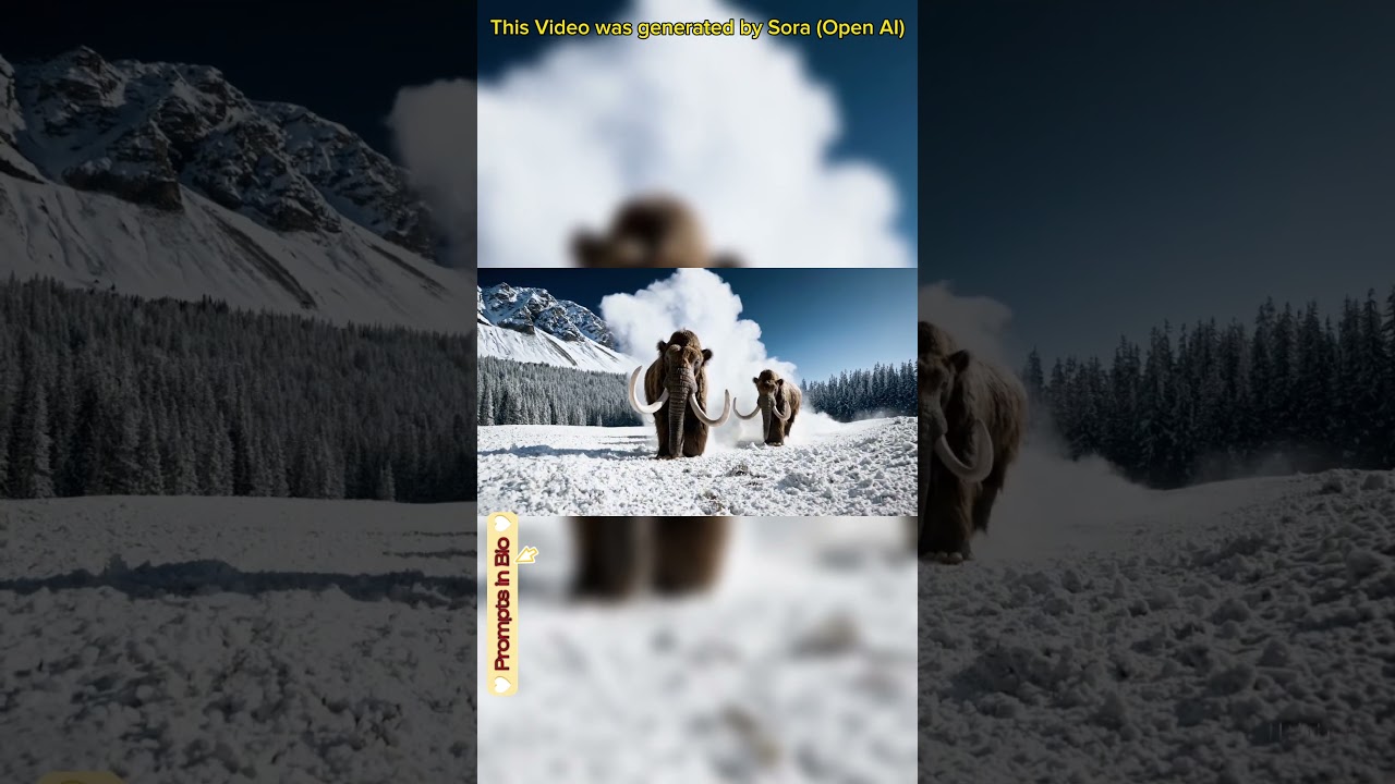 AI generated mammoth playing in the snow #AIVideo #openAI #mammoth #snow #SORAmodel #chatgpt #aiart