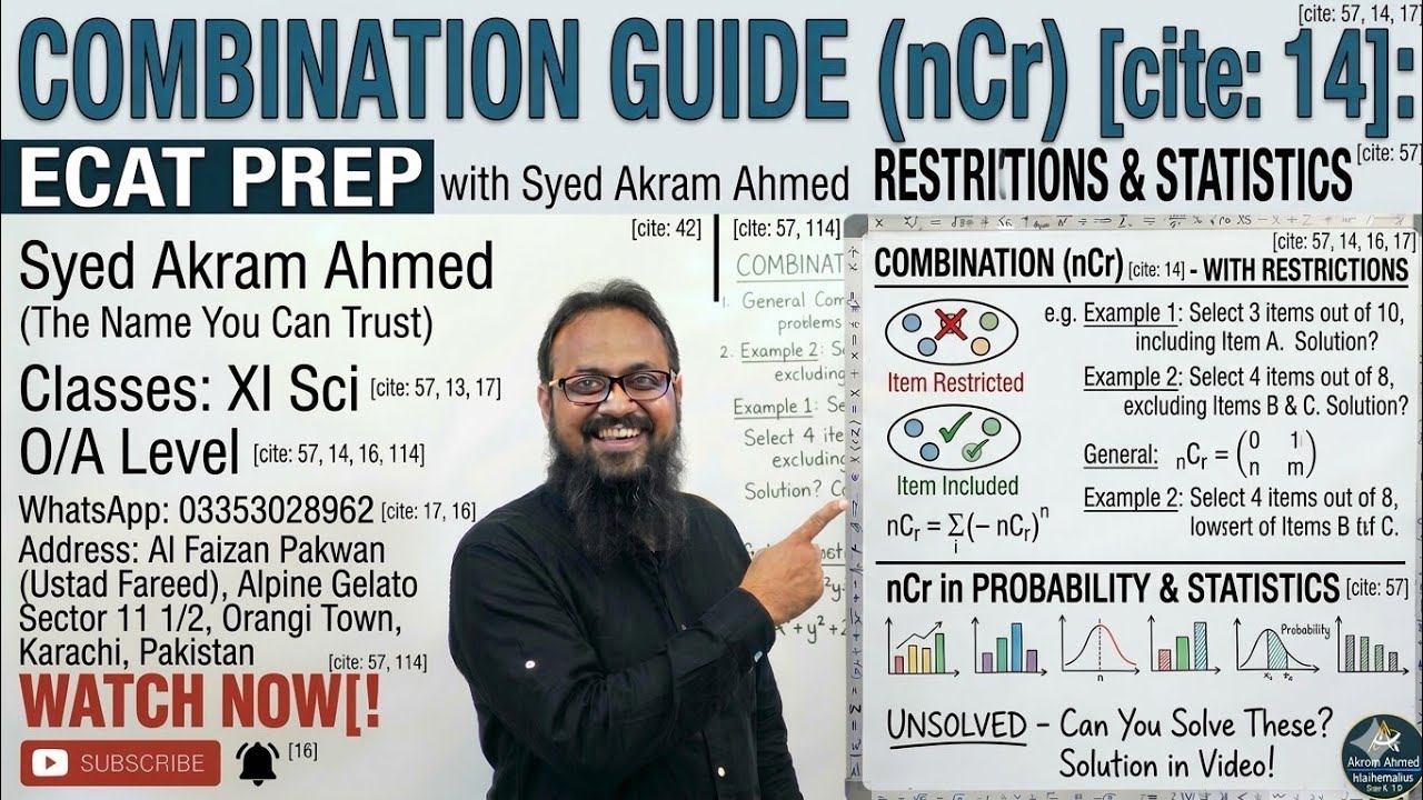 Combination ( Part #2) With Restrictions...Xi sci XII com B.Com stats O/A Levels  M.A #Combination