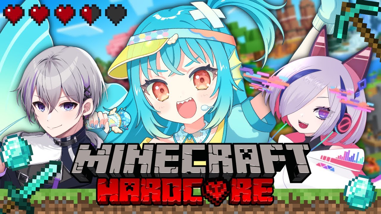 【Minecraft】はじめてのハードコア！2日目！まってろエンドラ！ w/淡藤レイ/虚梦アノ【#新人Vtuber /魚心えじき】