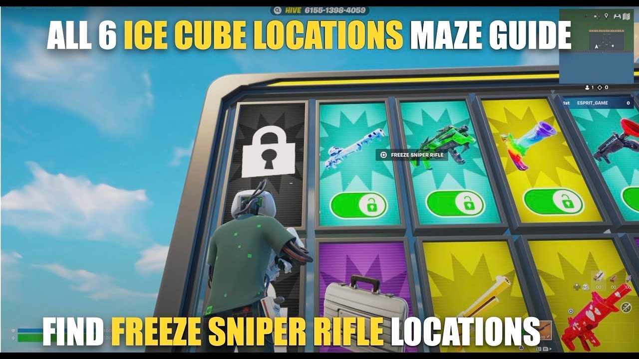 1V1 WITH EVERY GUN HIVE MAP FORTNITE CREATIVE - FIND FREEZE SNIPER RIFLE (ALL 6 ICE CUBE) MAZE GUIDE