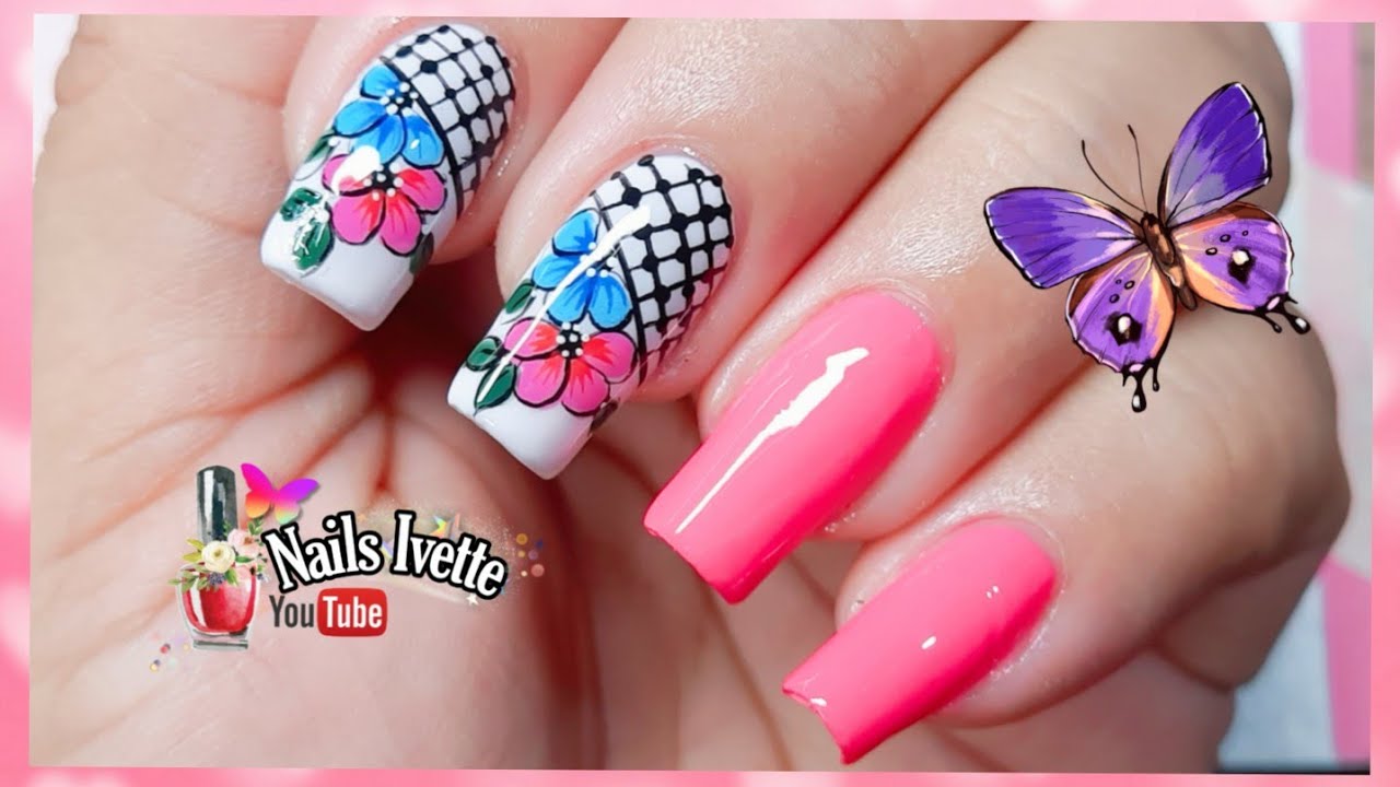 Uñas decoradas paso a paso | Diseño de uñas flores | Decoración de uñas flores a mano alzada fácil