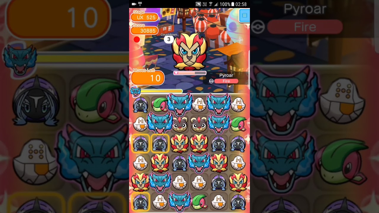 Pokemon Shuffle Mobile UX Stage 525 Pyroar (Male) ITEMLESS『ポケとる スマホ版』