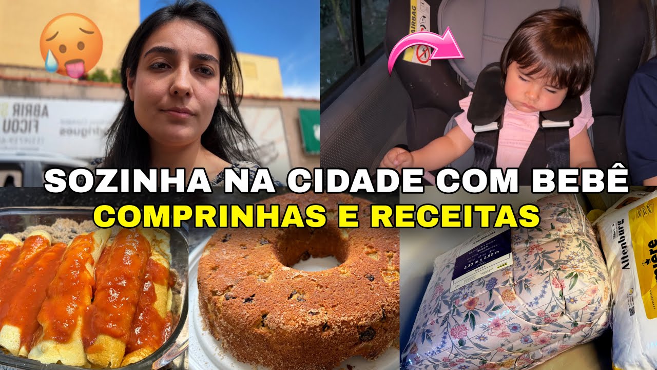 Sozinha com a bebê na cidade, comprinhas para o lar, bolo de banana com uva passa, jantar rápido 