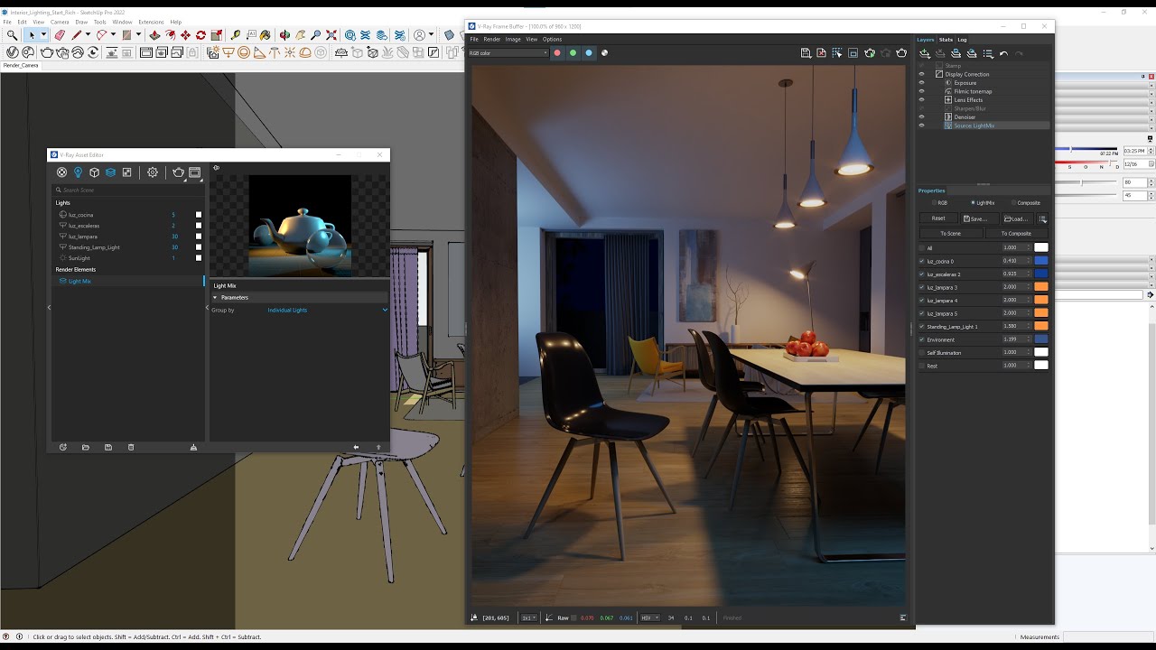 Cómo iluminar una escena interior nocturna con V-Ray y Lightmix