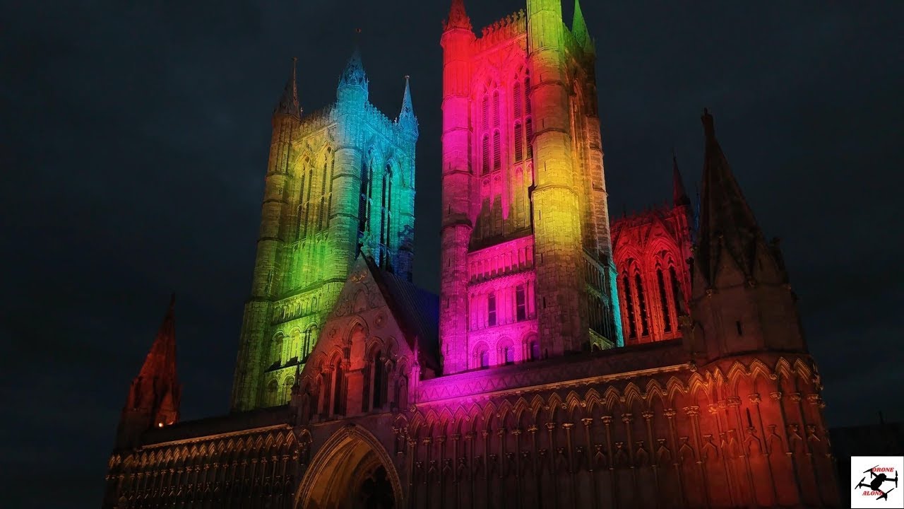 Lincoln Cathedral lights up rainbow dji mini 4 pro and pocket 3 footage