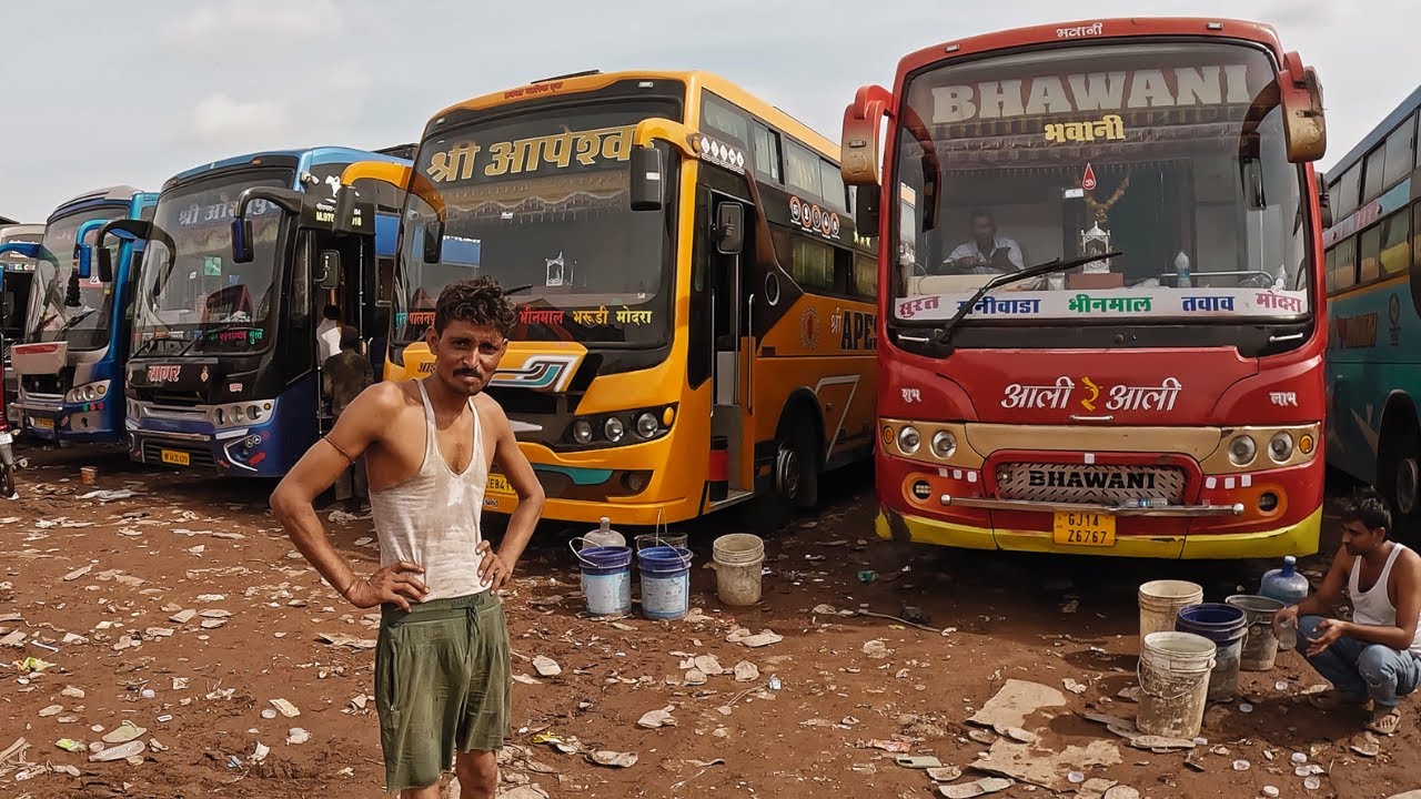 INDIAN CRAZY BUS STATIONS | GOVERNMENT vs PRIVATE | Surat, Gujarat WalkingTour 4K