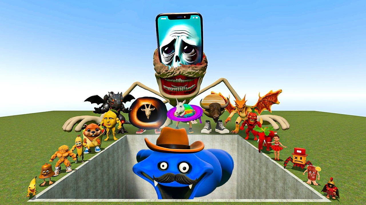 AI Brainrot Memes vs Hungry Worm Daddy Bosses in Giant Pit &ndash; Gmod Chaos