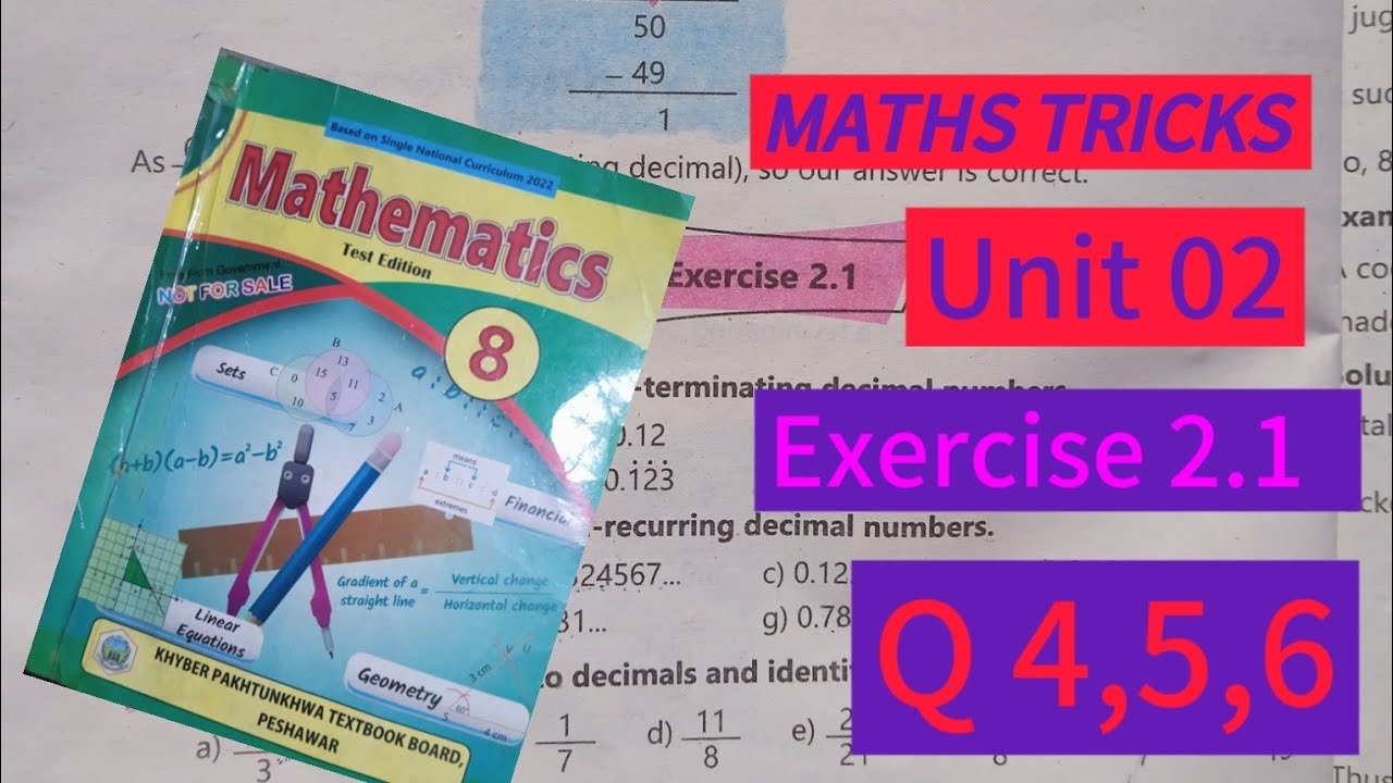 Exercise 2.1 unit 2 Real Numbers class 8 maths question 4,5,6/ Exercise 2.1 maths 8 new course  kpk