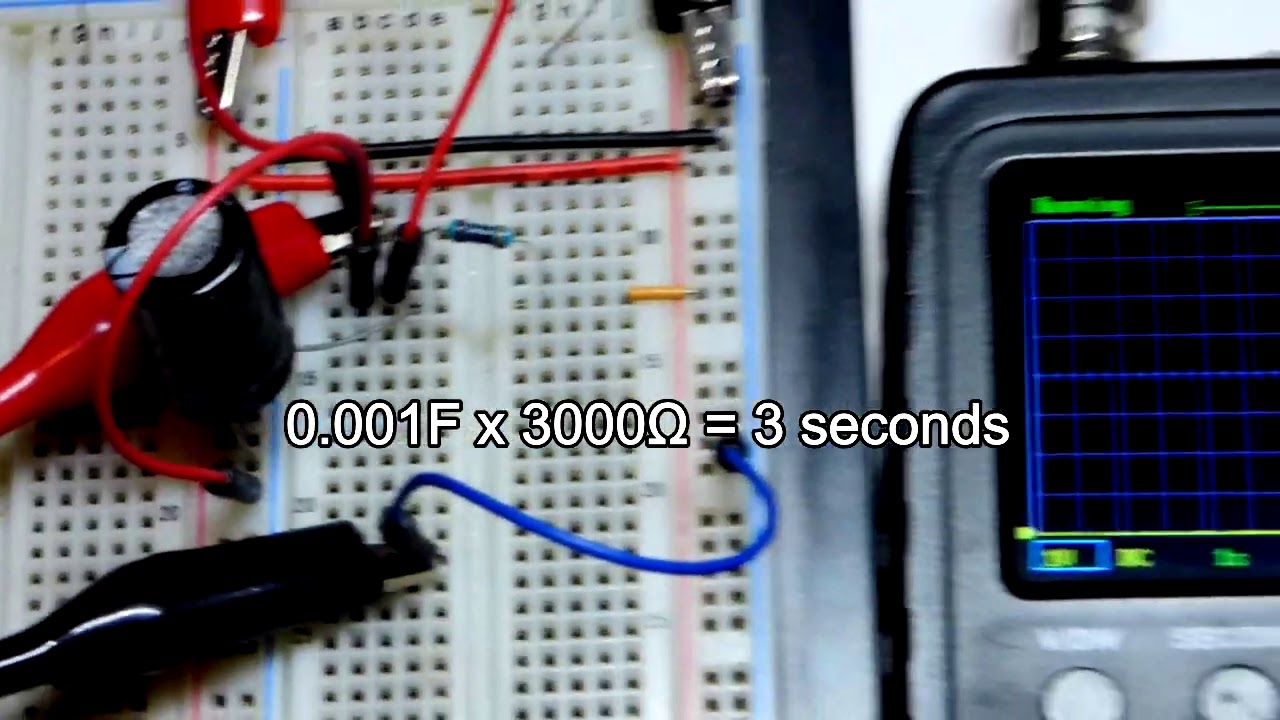 Capacitor RC time constant quickly demonstrated where resistance time capacitance equals 1 TC