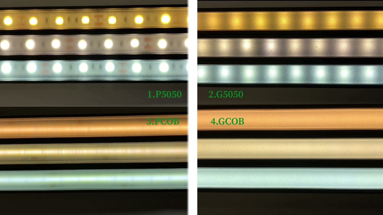 Klosz frost porównanie taśm LED COB vs 5050 + profil płytki vs głęboki