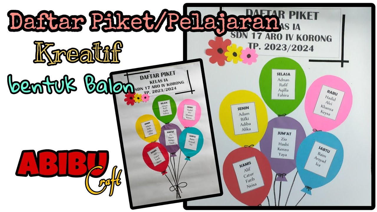 Daftar piket - Pelajaran Kreatif bentuk balon #hiasandinding #hiasankelas