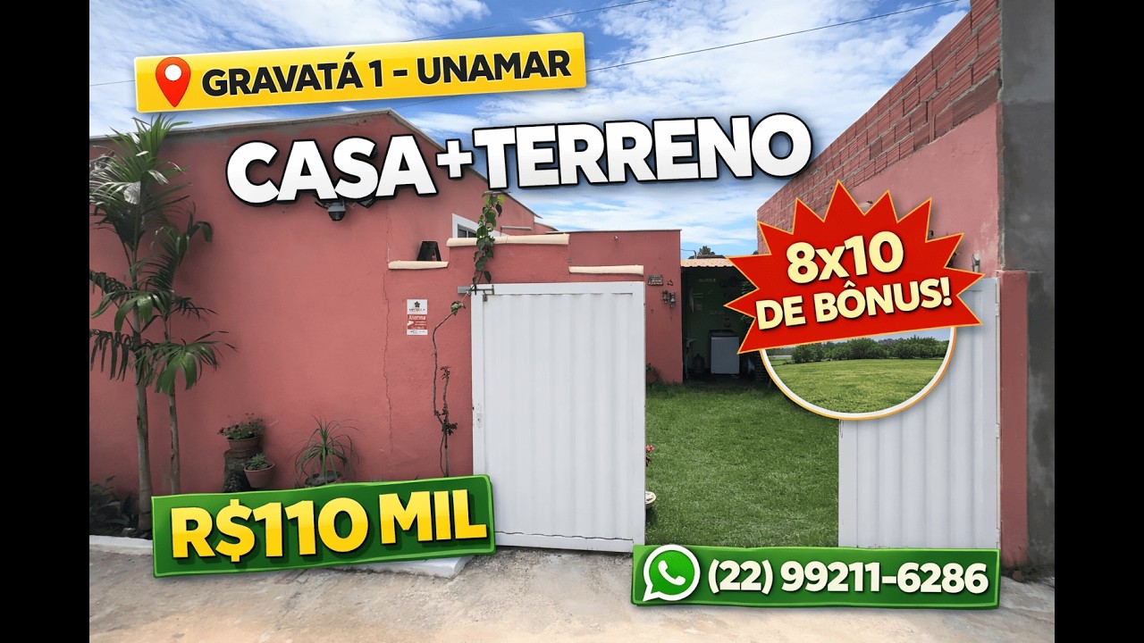 Vendo casa 1 quarto e bônus de + um terreno 8 x 10 R$ 110 mil no gravatá 1 em Unamar 