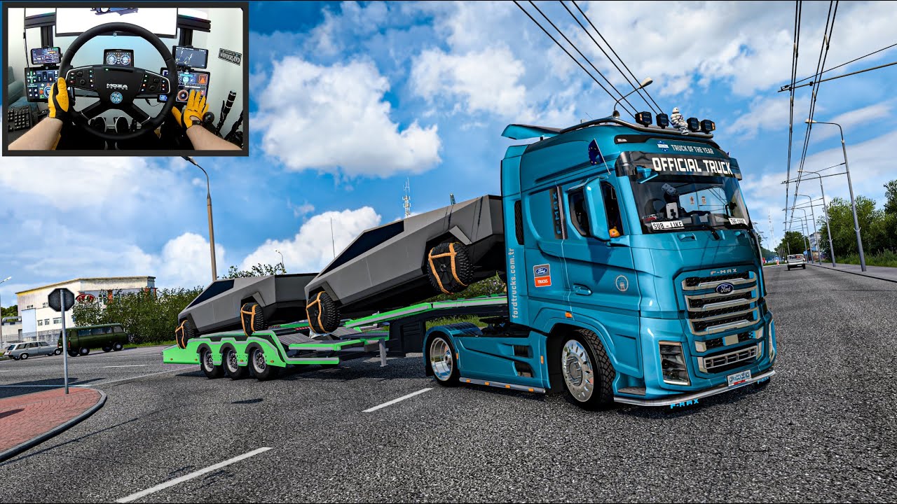 Tesla Cybertrucks  to Poland in a Ford F-MAX - Euro Truck Simulator 2 - Moza R21