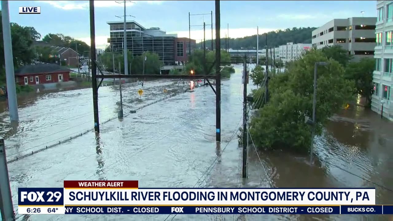 Schuylkill River overflows in Conshohocken, Philadelphia