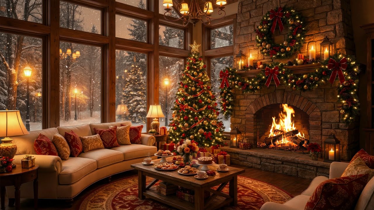 Cozy Christmas Living Room Ambience 🎄🔥 | Classical Christmas Music & Crackling Fireplace