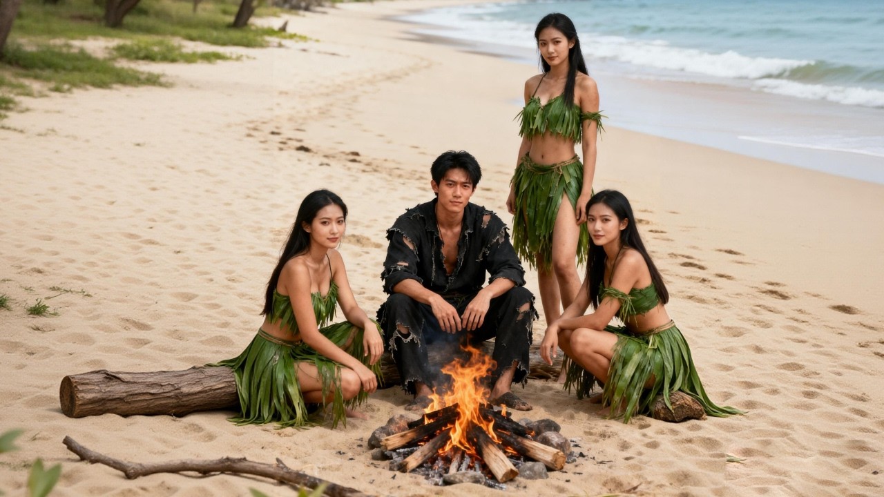 窮小夥意外流落荒島，怎料剛睜眼就被三個野人美女追著跑！憑藉精湛求生技巧一舉征服美女校花，登頂荒島之王！#短劇 #短劇推薦 #drama