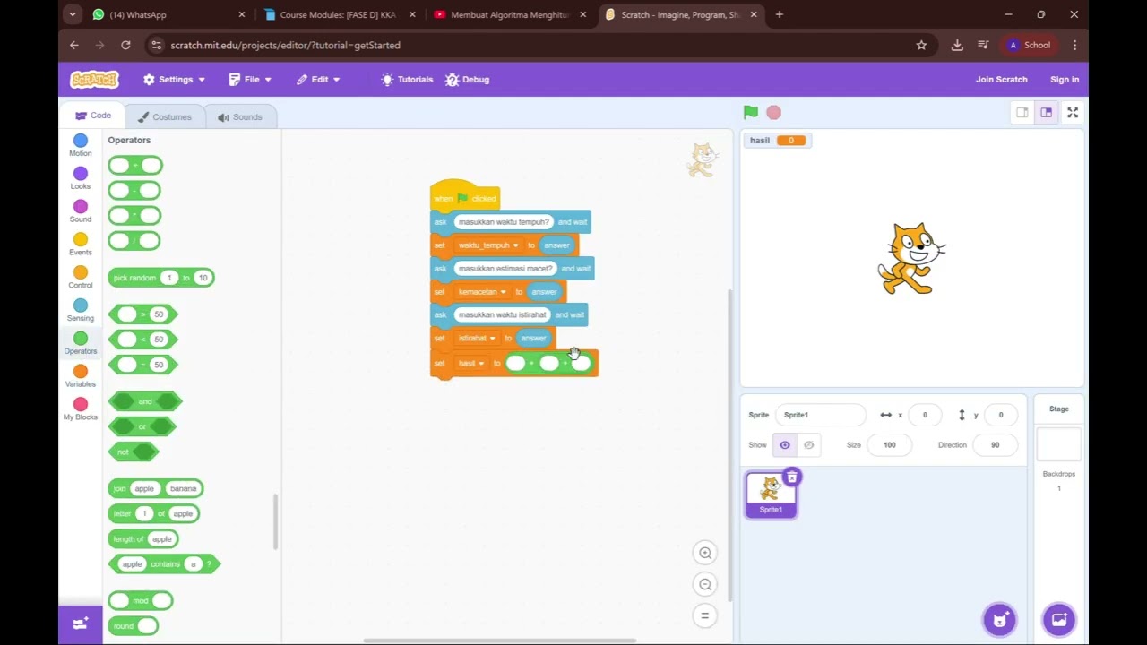 Membuat Algoritma Menghitung Waktu Tempuh di Scratch