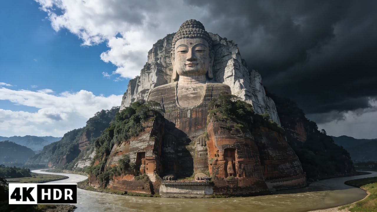 [4K HDR]1,300 years ago, a world’s largest Buddha statue was carved entirely from a single mountain.