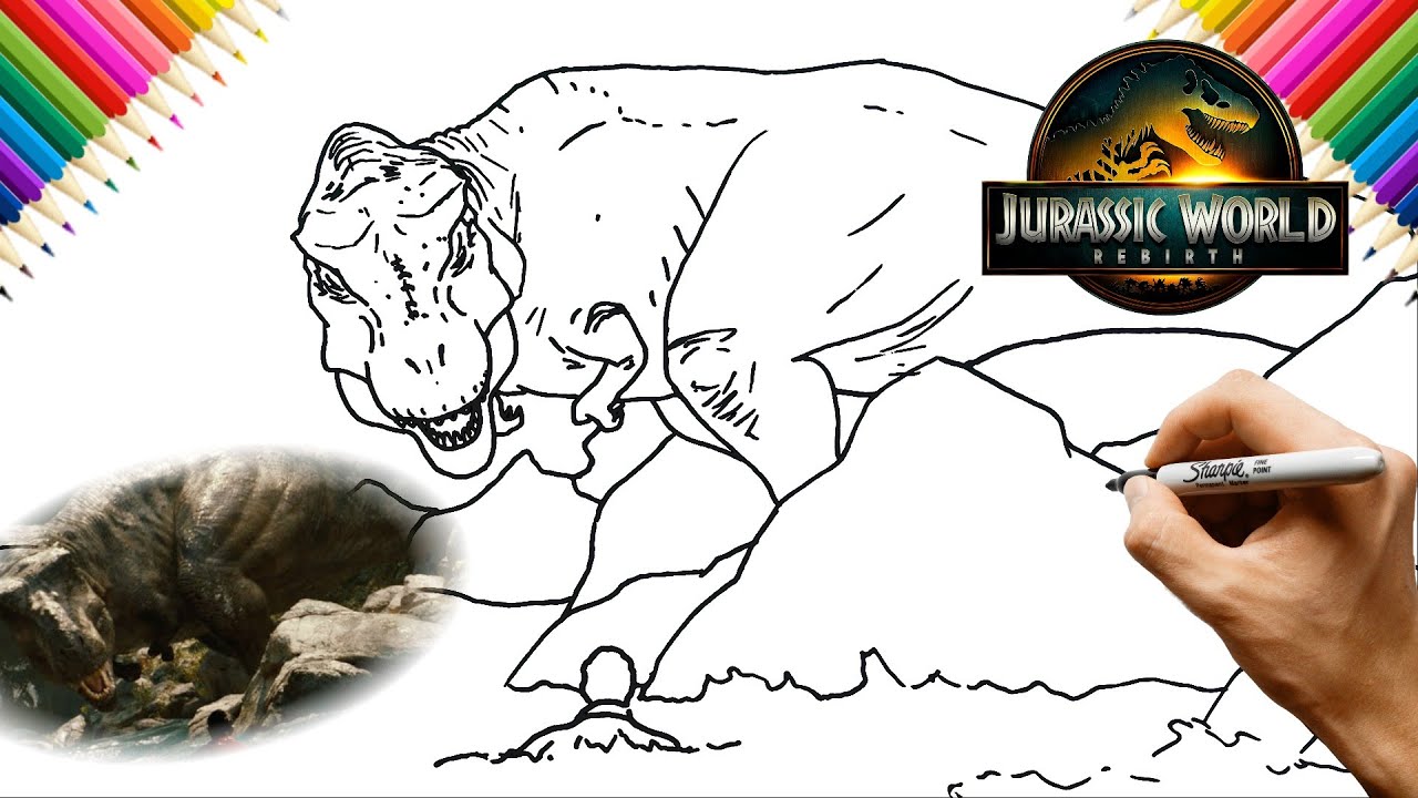 How to Draw T-Rex River Raft Scene from Jurassic World: Rebirth