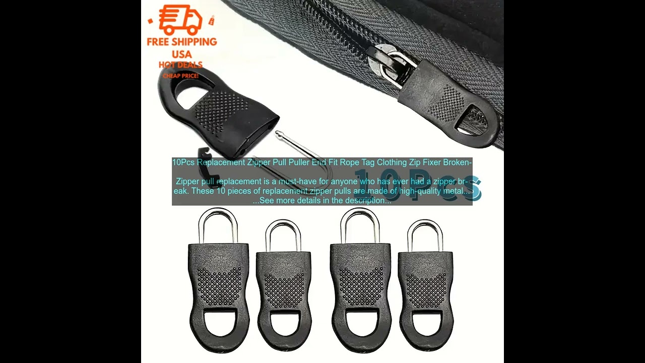1005005628652128 10Pcs Replacement Zipper Pull Puller End Fit Rope Tag Clothing Zip Fix