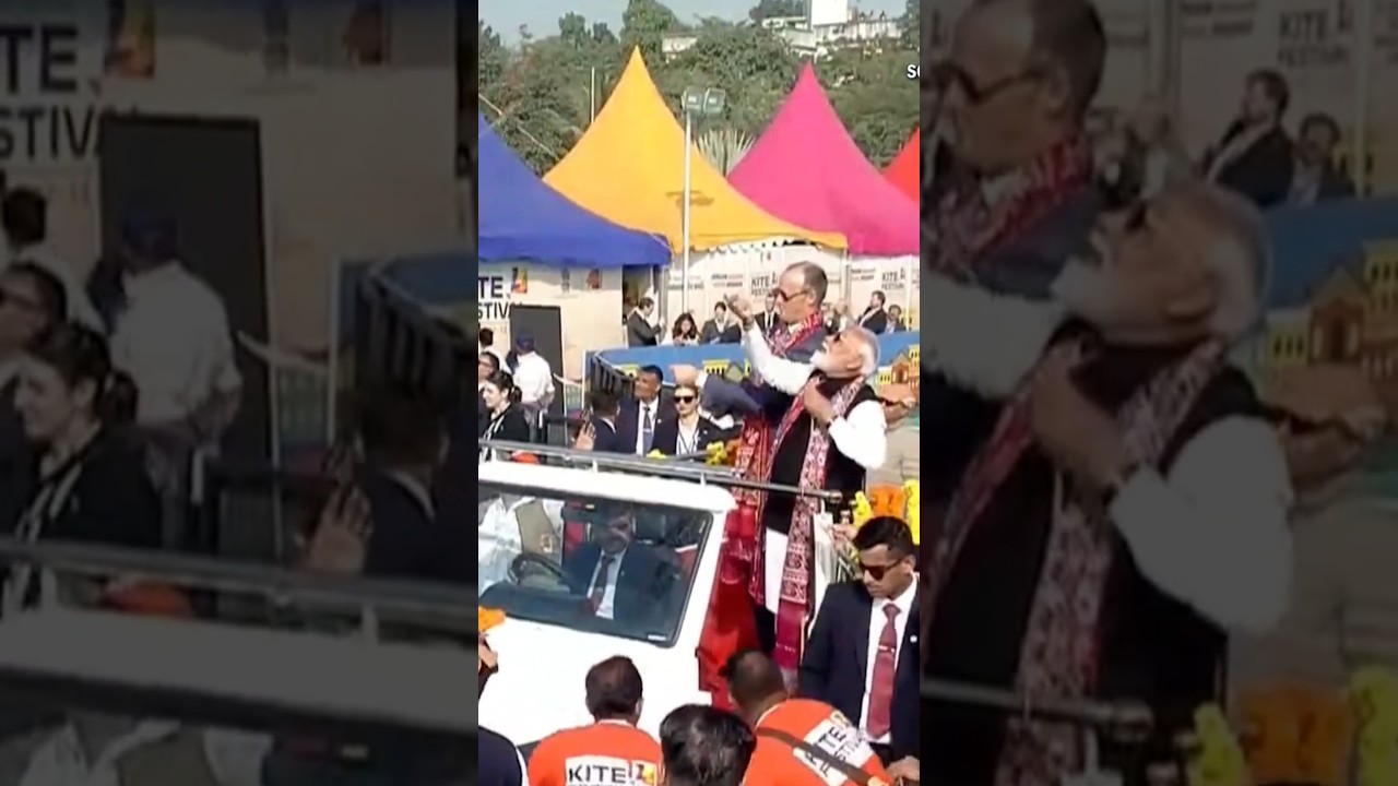 PM Modi & German Chancellor Friedrich Merz fly kite at International Kite Festival Ahmedabad Gujarat