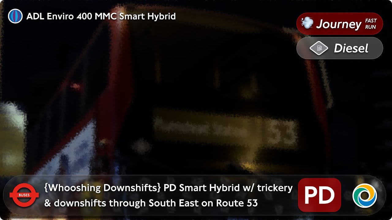 Stagecoach Plumstead’s Enviro 400 MMC Smart Hybrid gets paced w/ Whooshing Downshifts on Route 53
