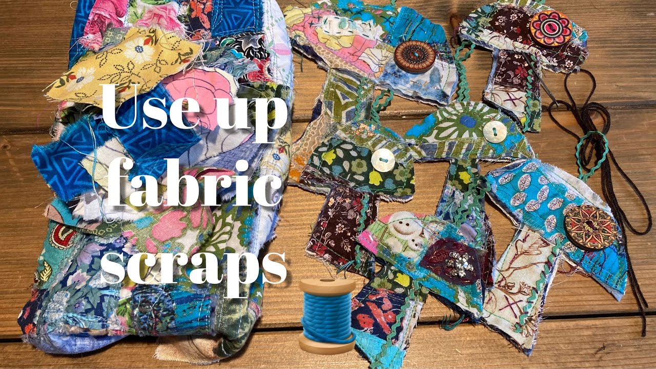 Reuse fabric scraps quilted cotton whimsical mushrooms abandoned art PROCESS VIDEO