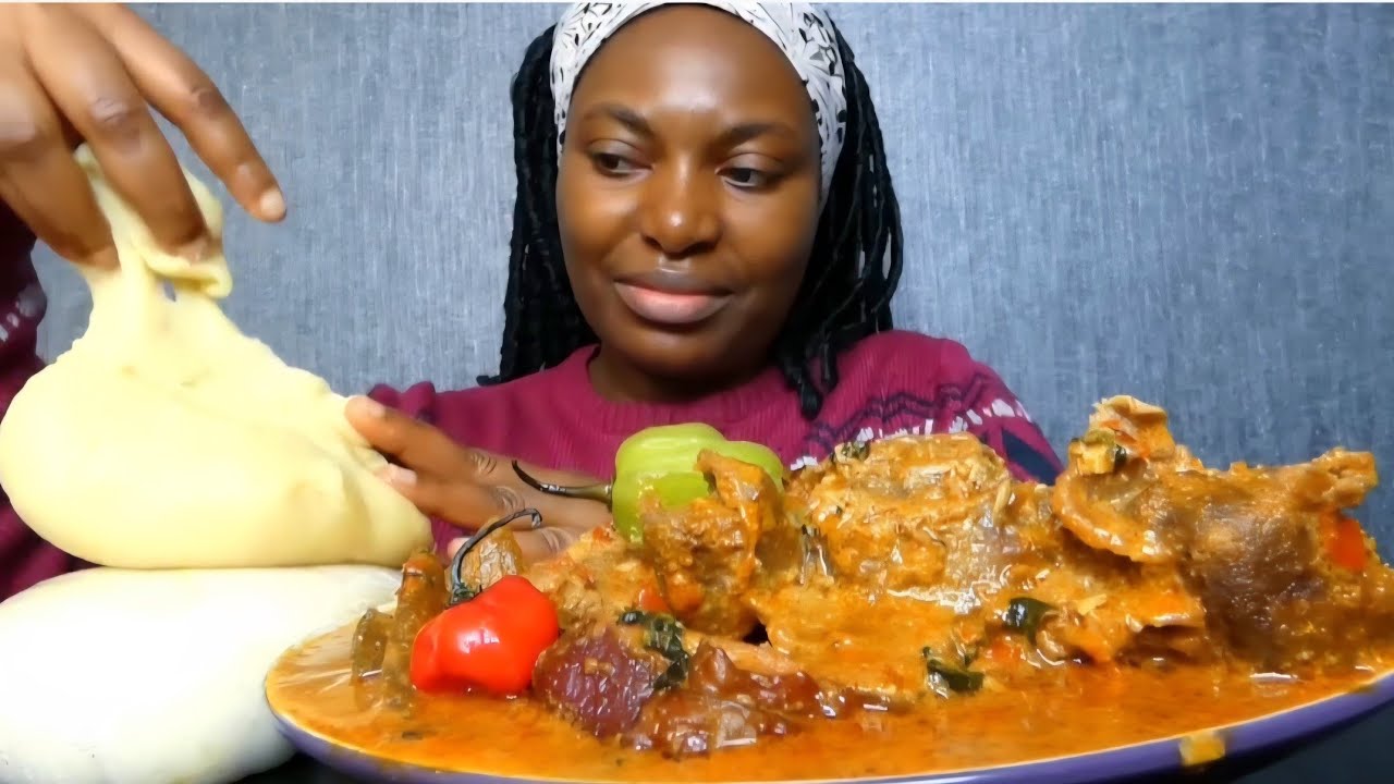 Asmr mukbang  peanut soup with fufu/ Nigerian food mukbang 