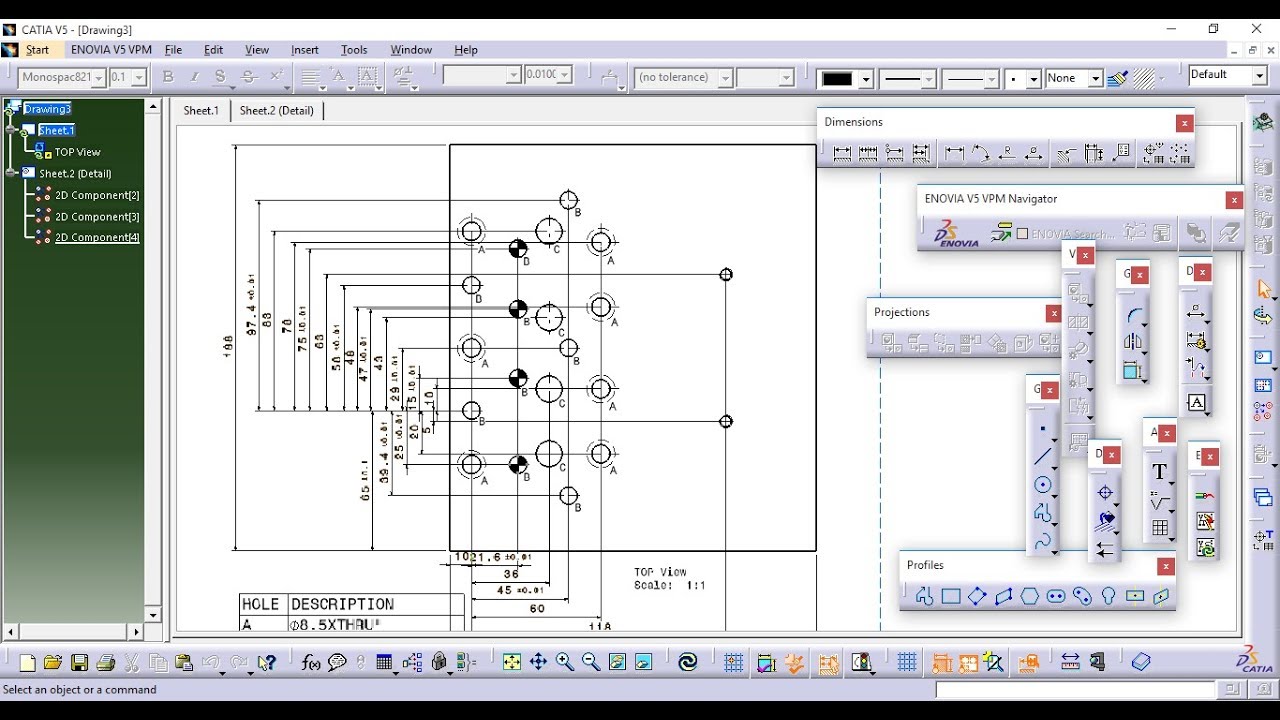 dowel hole symbol in catia v5 using crating cataloge..