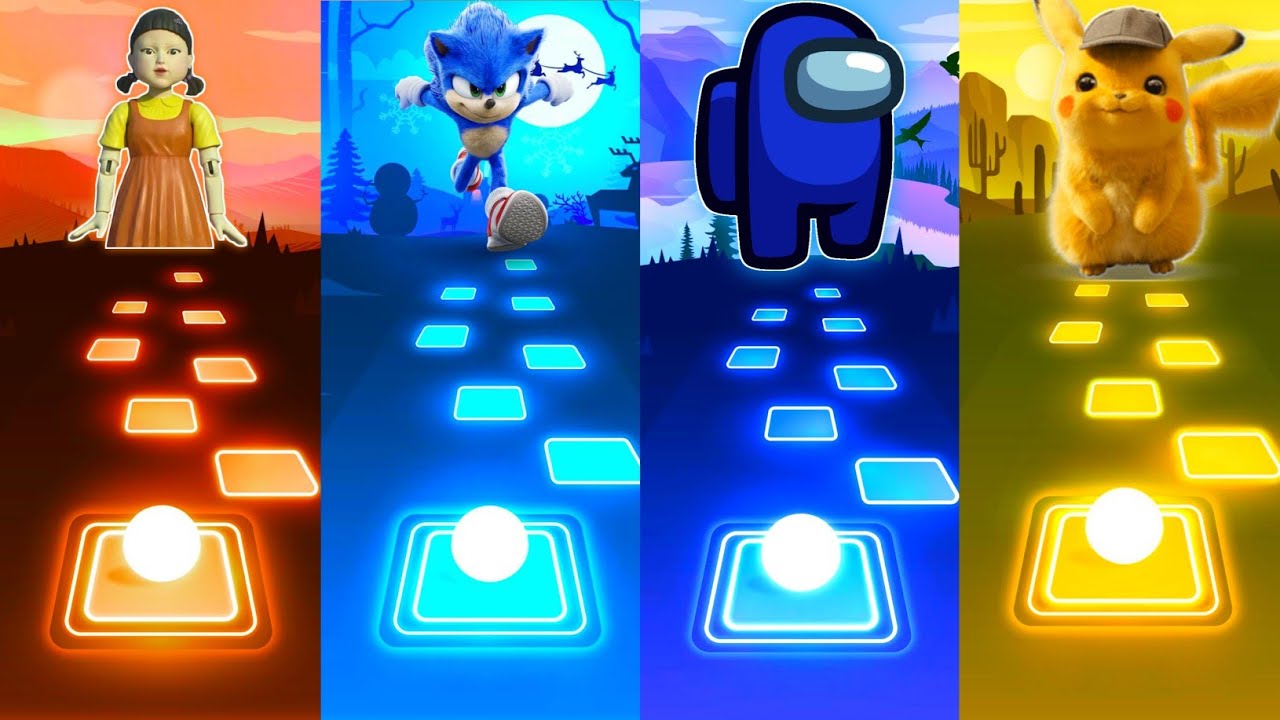 Squid Game vs Sonic vs Among Us vs Pikachu - Tiles Hop EDM Rush