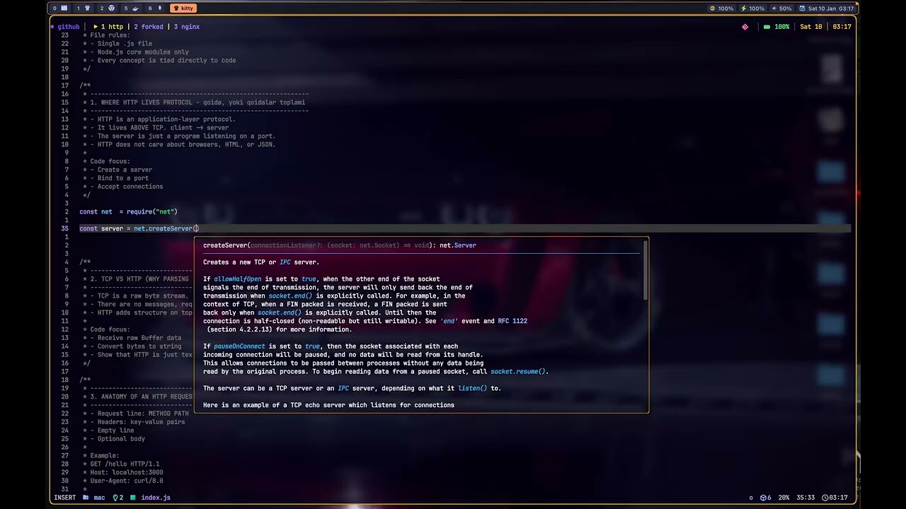 HTTP aslida nima? Tashqi packagelarsiz HTTP server quramiz