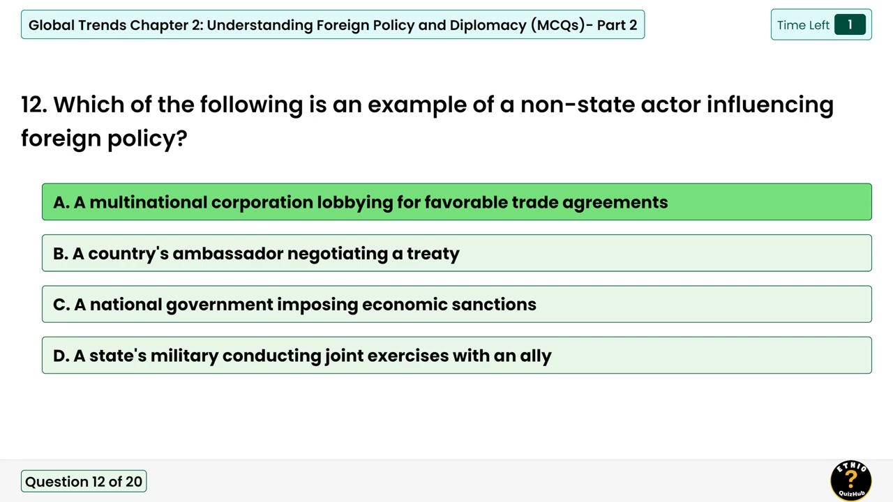 Global Trends Chapter 2: Foreign Policy and Diplomacy MCQs Part 2 | #foreignpolicy  #mcqs