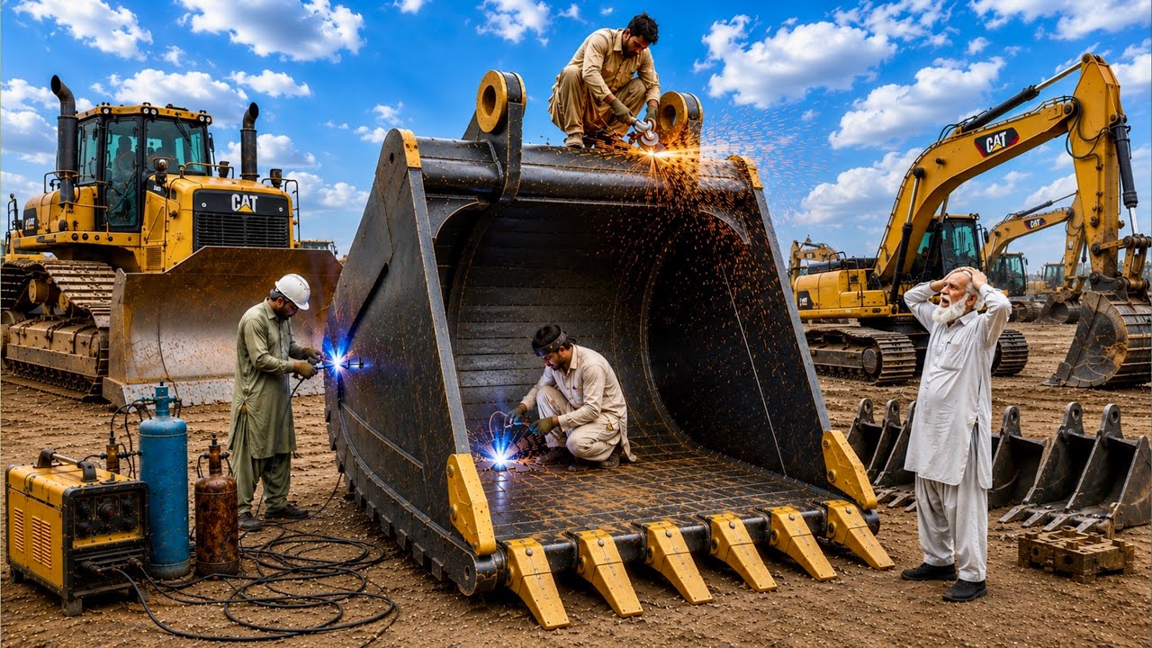 How Giant Caterpillar Excavator Buckets Are Made | Skilled Pakistani Workers Build It From Scratch